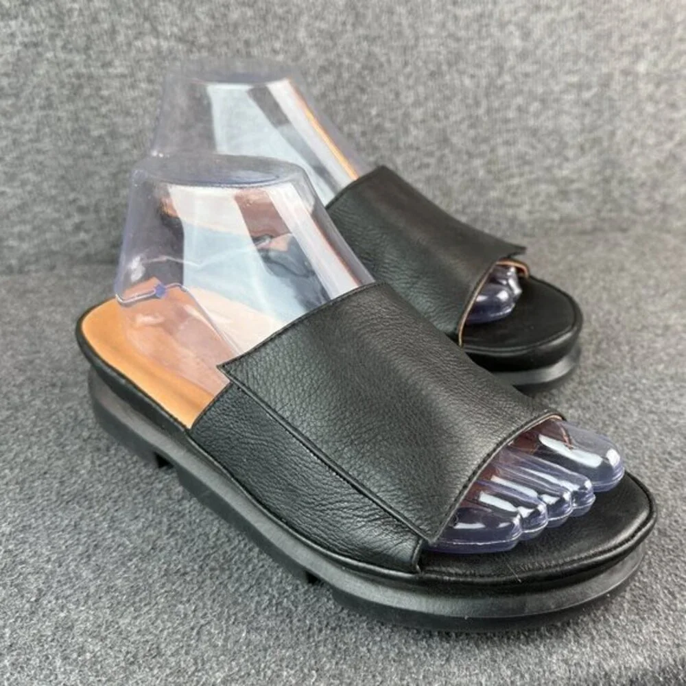 L’Amour Des Pieds Vester Black Leather Slide‎ Sandals Women’s 8M